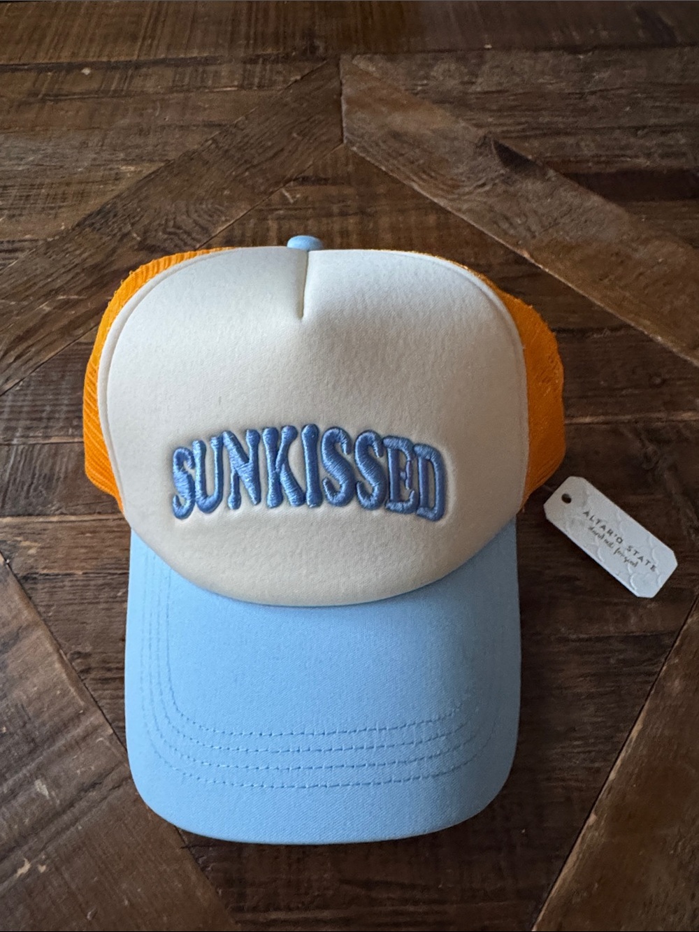 Altar’d State “SUNKISSED” Trucker Hat - Blue, Cream & Orange NWT